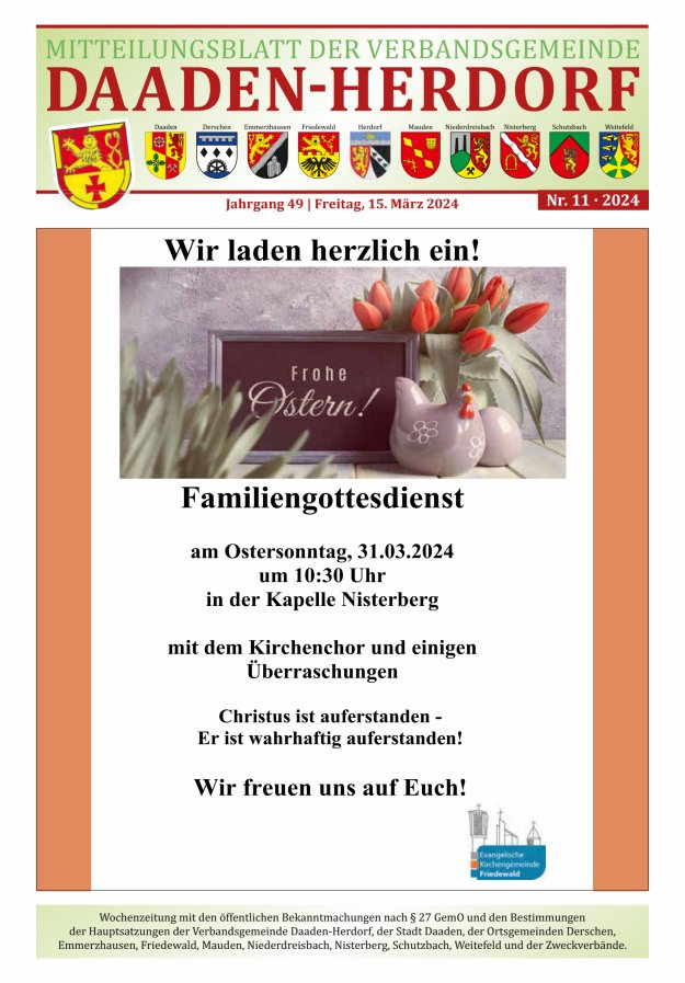 Mitteilungsblatt der Verbandsgemeinde Daaden-Herdorf Titelblatt 11/2024