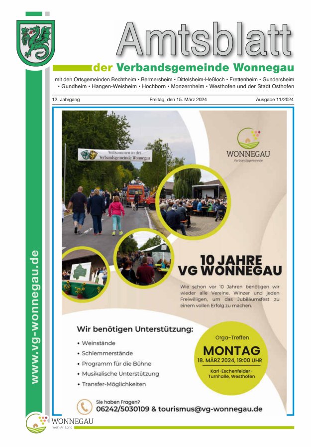 Amtsblatt VG Wonnegau Titelblatt 11/2024
