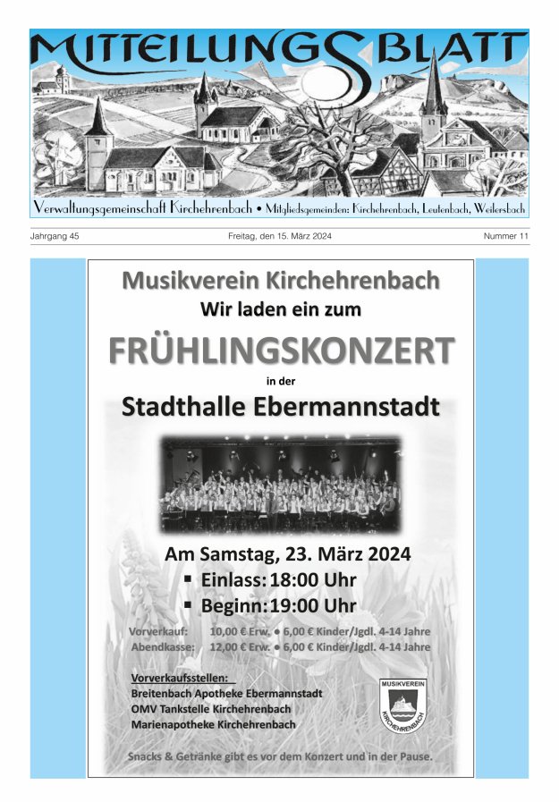 Mitteilungsblatt Verwaltungsgemeinschaft Kirchehrenbach Titelblatt 11/2024