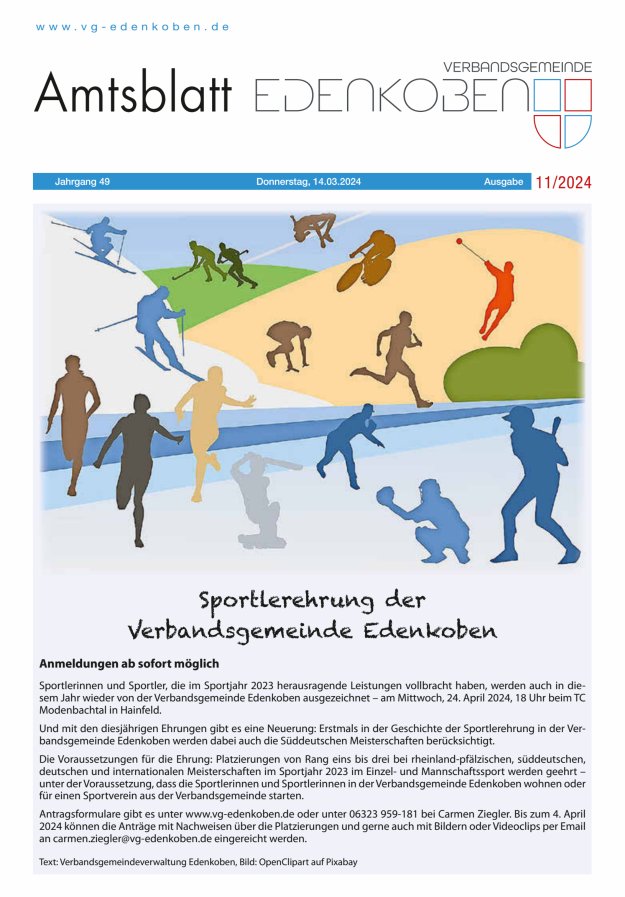 Amtsblatt VG Edenkoben Titelblatt 11/2024