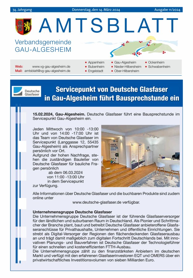 Amtsblatt der VG Gau-Algesheim Titelblatt 11/2024