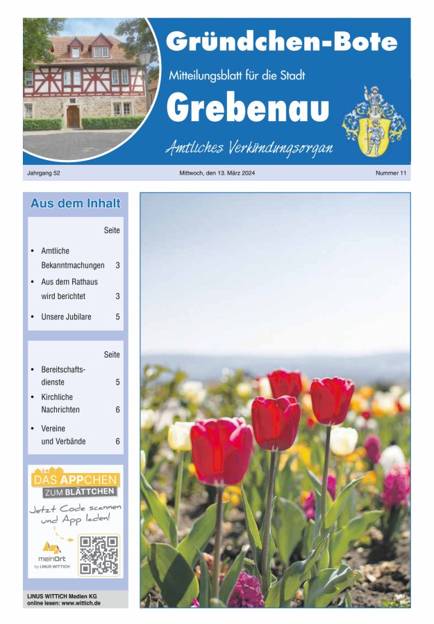 Grebenau - Gründchen Bote - Mitteilungsblatt für die Stadt Grebenau Titelblatt 11/2024