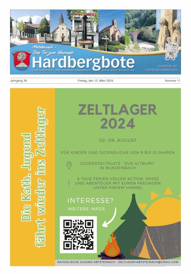 Hardbergbote - Mitteilungsblatt der Gemeinde Abtsteinach Titelblatt 11/2024