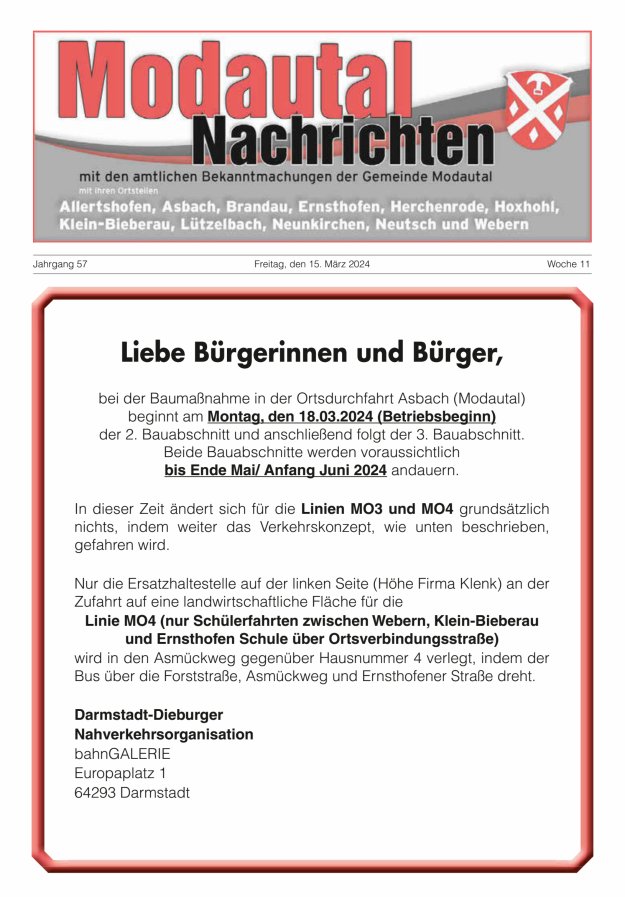 Modautal-Nachrichten Titelblatt 11/2024