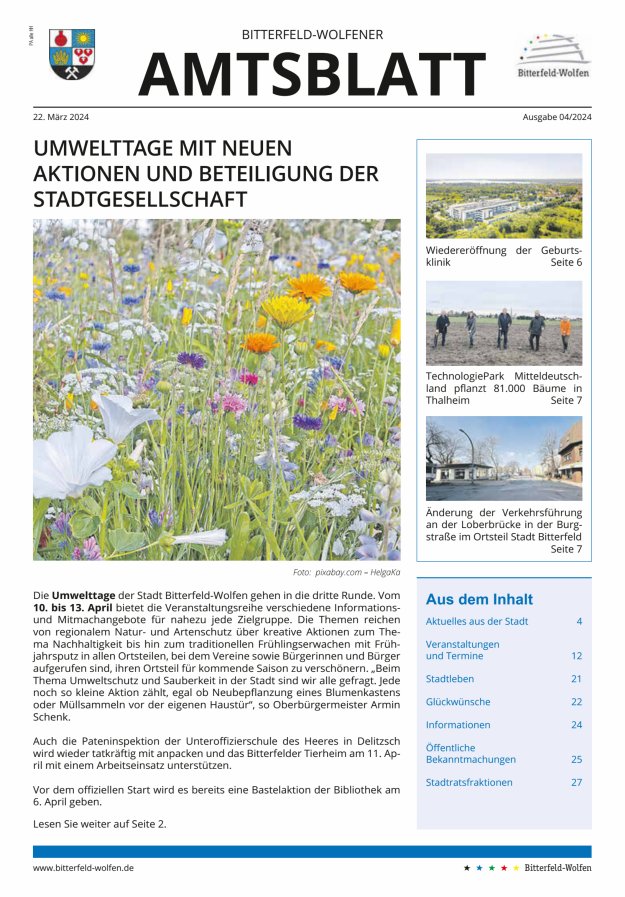 Bitterfeld-Wolfener Amtsblatt Titelblatt 04/2024