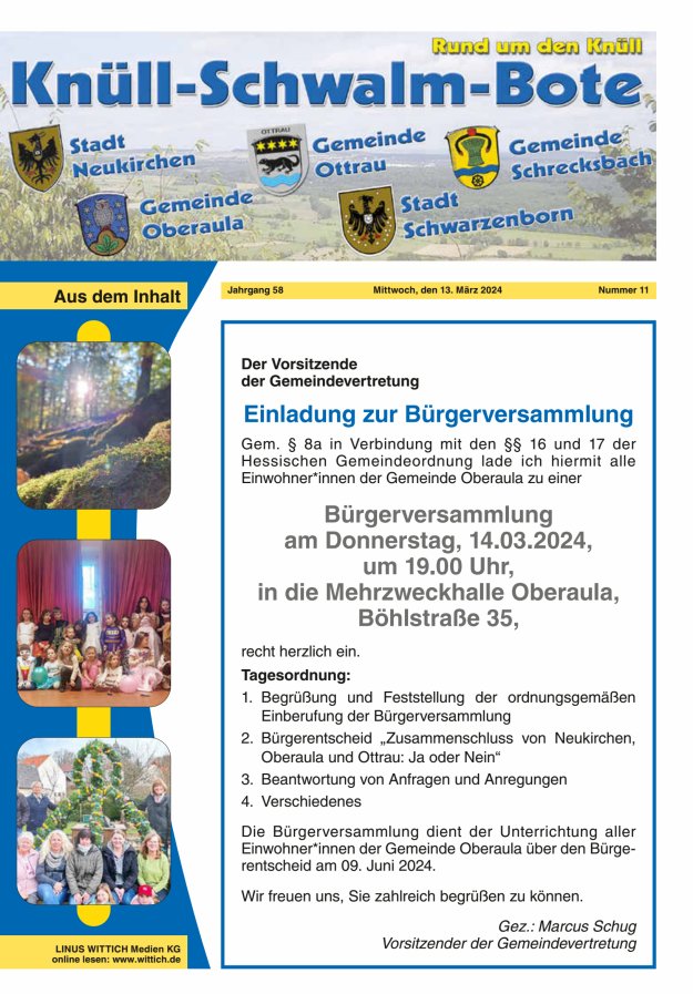 Knüll-Schwalm-Bote Titelblatt 11/2024