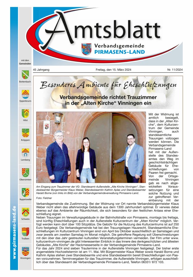 Amtsblatt VG Pirmasens-Land Titelblatt 11/2024