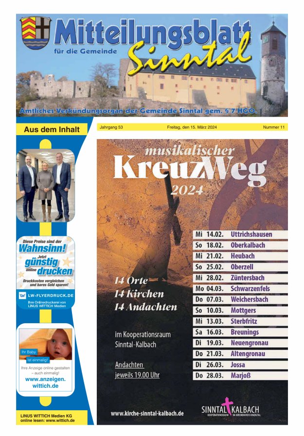 Mitteilungsblatt für die Gemeinde Sinntal Titelblatt 11/2024