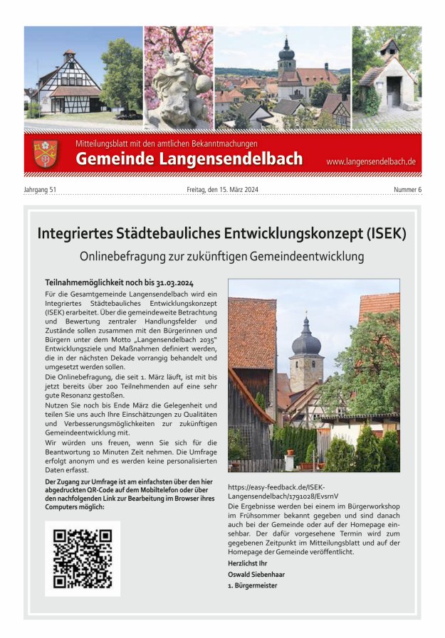 Mitteilungsblatt - Gemeinde Langensendelbach Titelblatt 06/2024