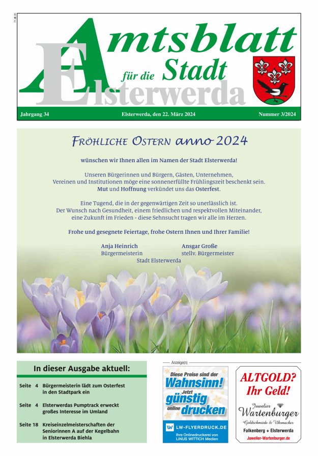 Amtsblatt für die Stadt Elsterwerda Titelblatt 03/2024