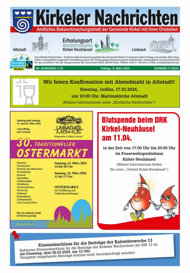 Kirkeler Nachrichten Titelblatt 11/2024