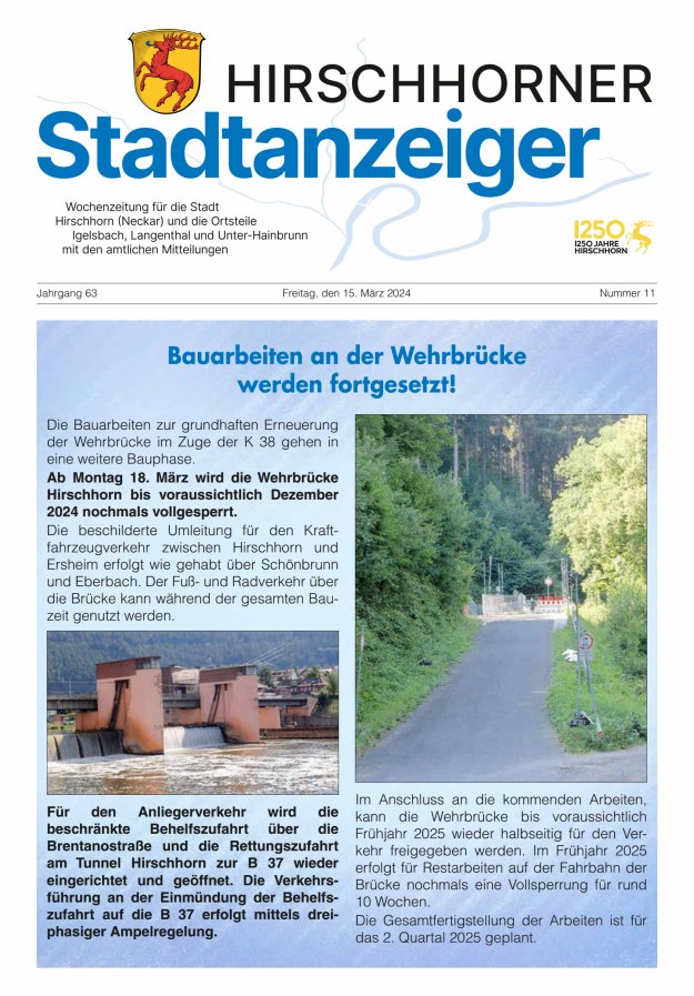Hirschhorner Stadtanzeiger Titelblatt 11/2024