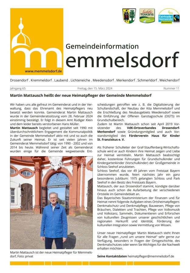 Mitteilungsblatt der Gemeinde Memmelsdorf Titelblatt 11/2024