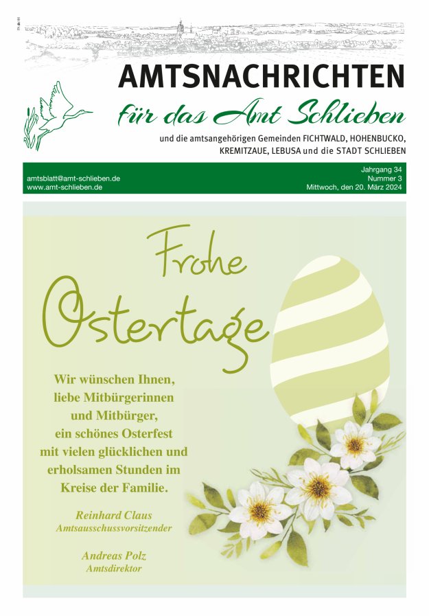 Amtsnachrichten – Amtsblatt für das Amt Schlieben und die amtsangehörigen Gemeinden Titelblatt 03/2024