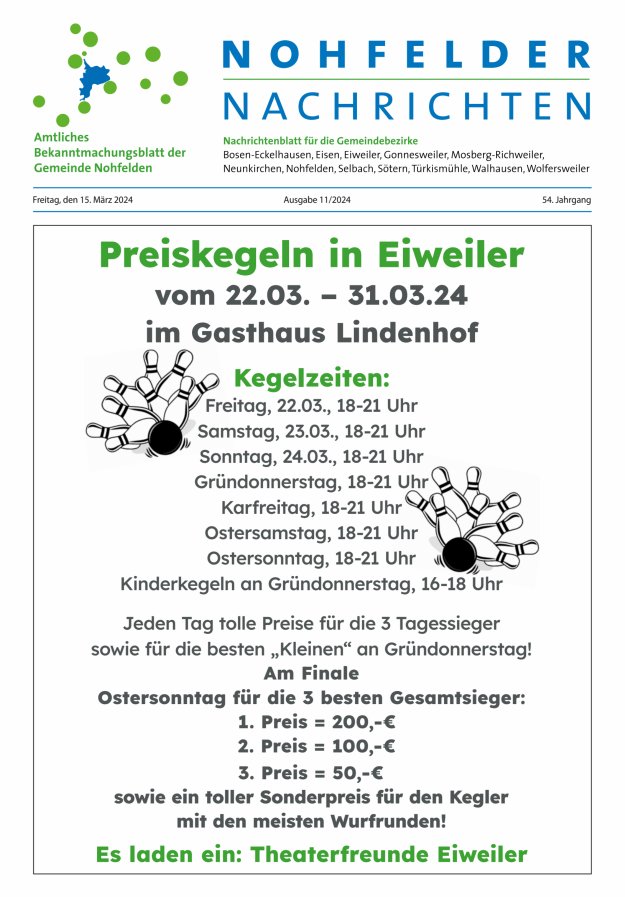 Nohfelder Nachrichten Titelblatt 11/2024