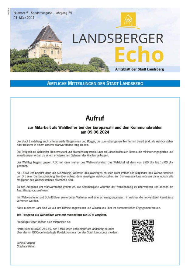 Landsberger Echo – Amtsblatt der Stadt Landsberg Titelblatt 05/2024