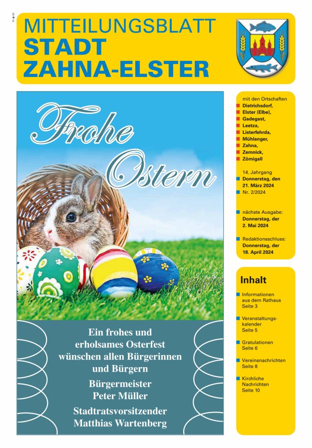 Mitteilungsblatt Stadt Zahna-Elster mit den Ortschaften Titelblatt 02/2024