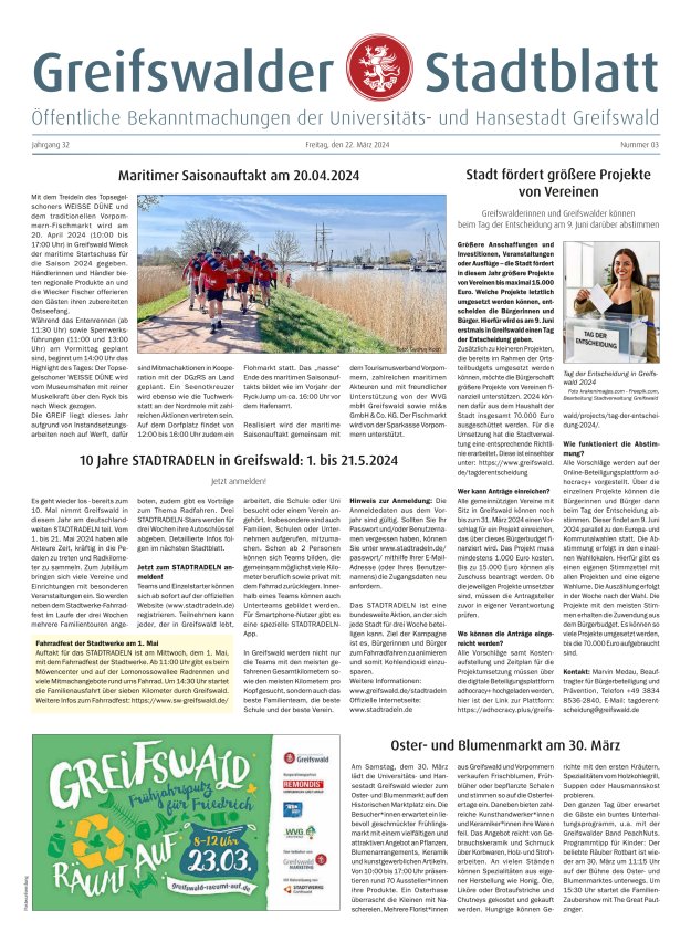 Greifswalder Stadtblatt Titelblatt 03/2024