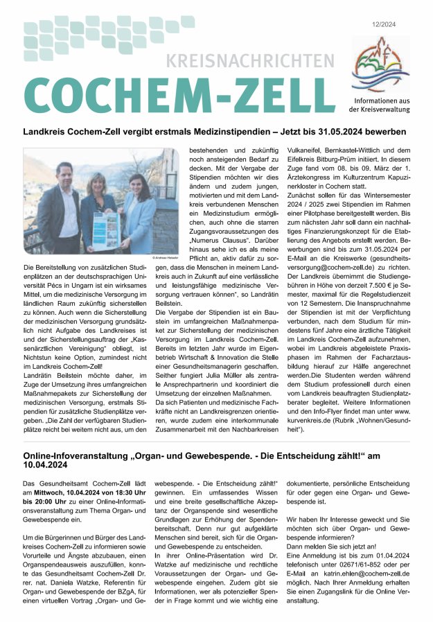 Kreisnachrichten Cochem-Zell Titelblatt 12/2024
