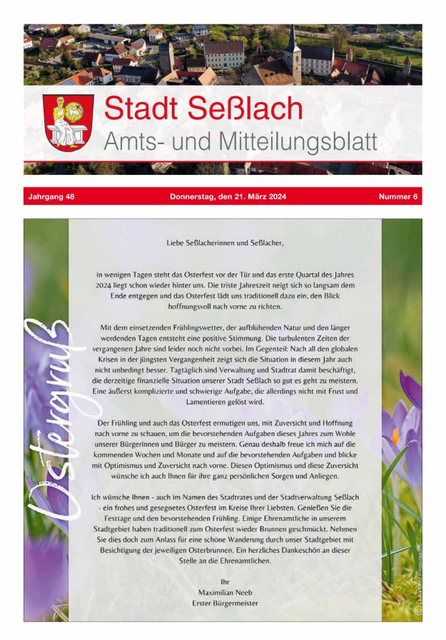 Amts- und Mitteilungsblatt Stadt Seßlach Titelblatt 06/2024
