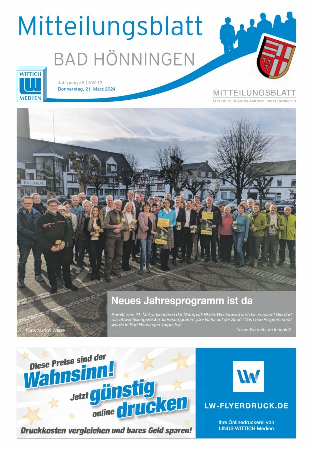Mitteilungsblatt für den Bereich der Verbandsgemeinde Bad Hönningen Titelblatt 12/2024