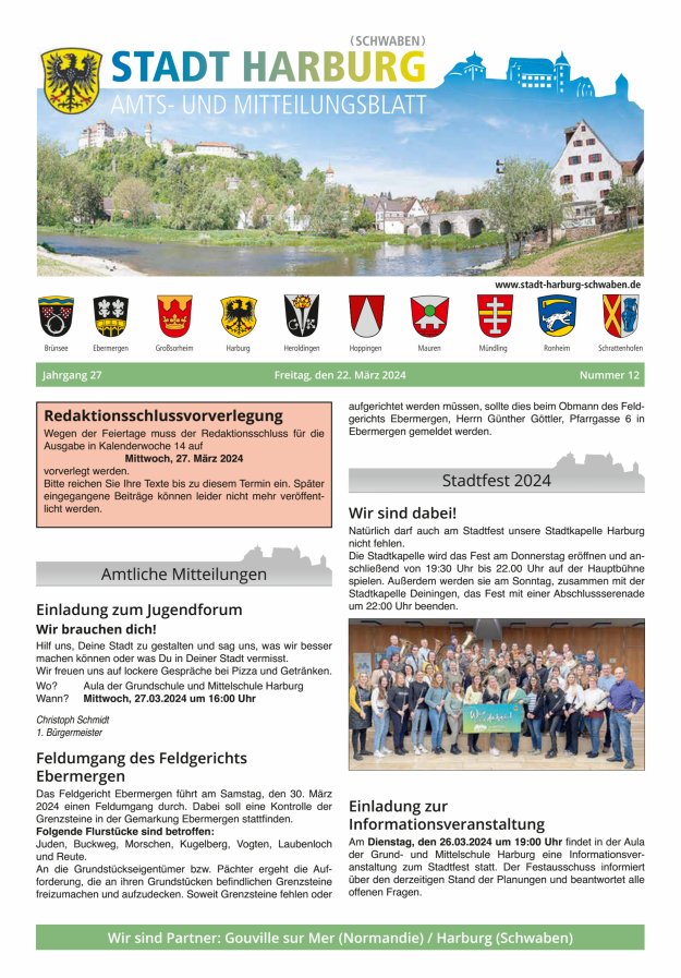 Amts- und Mitteilungsblatt der Stadt Harburg Titelblatt 12/2024