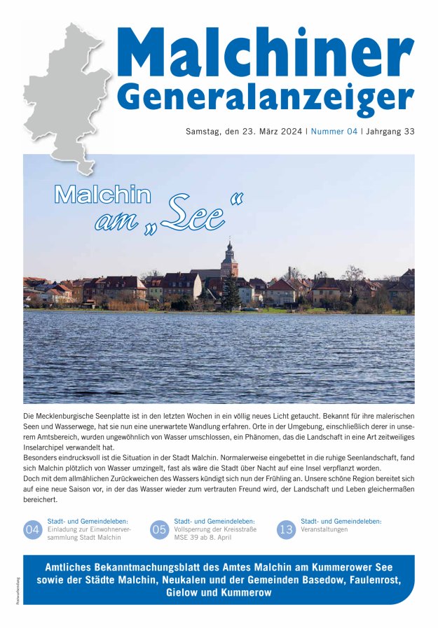 Malchiner Generalanzeiger Titelblatt 04/2024