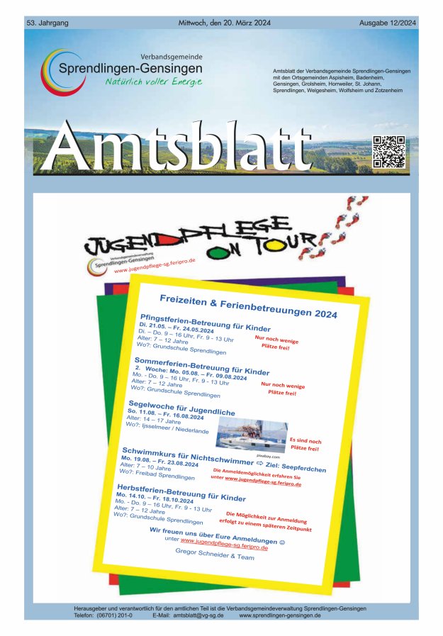 Amtsblatt VG Sprendlingen-Gensingen Titelblatt 12/2024