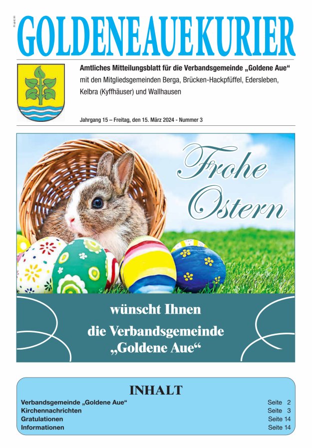 Goldene Aue Kurier – Amtliches Mitteilungsblatt für die Verbandsgemeinde "Goldene Aue" Titelblatt 03/2024