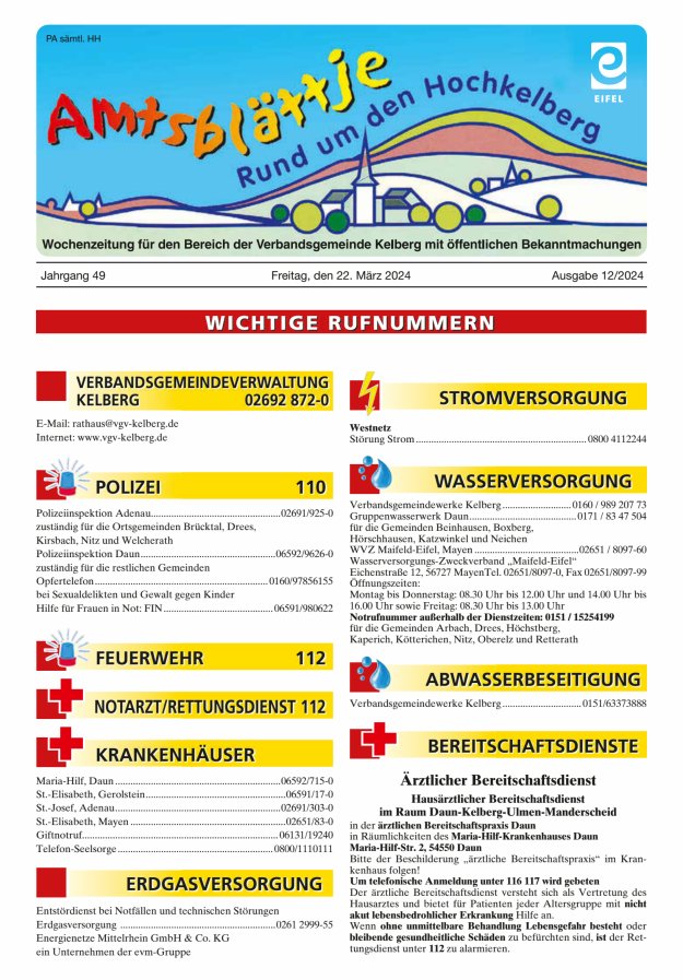 Amtsblättje - Rund um den Hochkelberg Titelblatt 12/2024