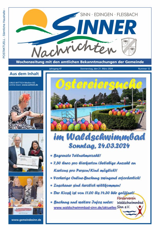 Sinner Nachrichten Titelblatt 12/2024