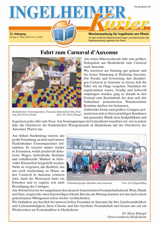 Ingelheimer Kurier Titelblatt 12/2024