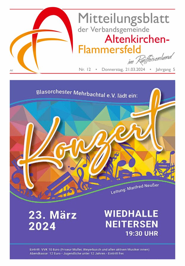 Mitteilungsblatt Verbandsgemeinde Altenkirchen-Flammersfeld Titelblatt 12/2024