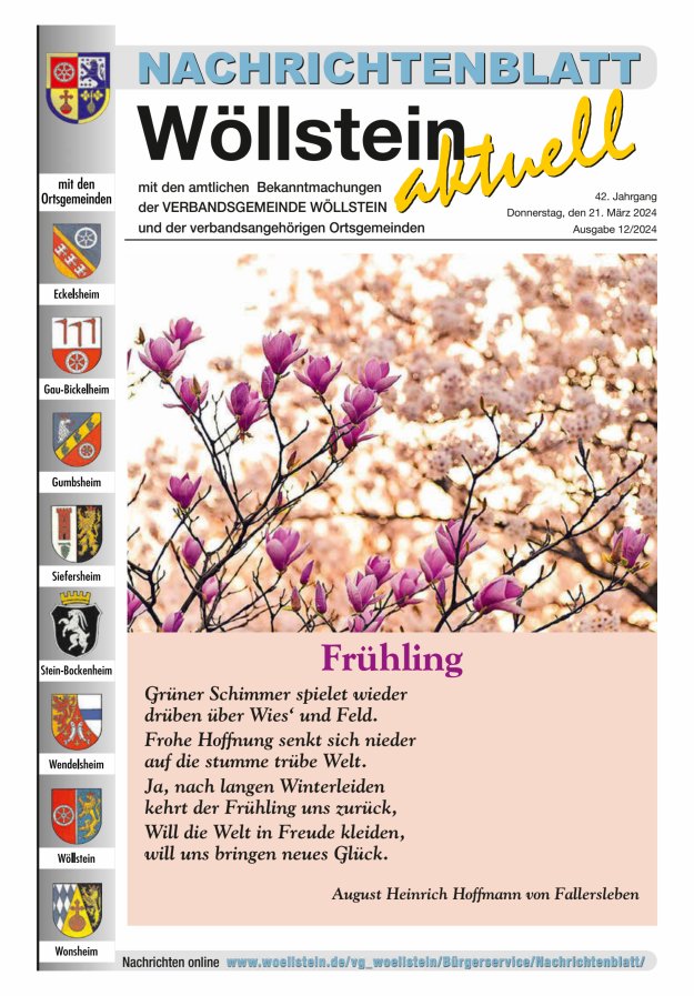 Nachrichtenblatt Wöllstein aktuell Titelblatt 12/2024