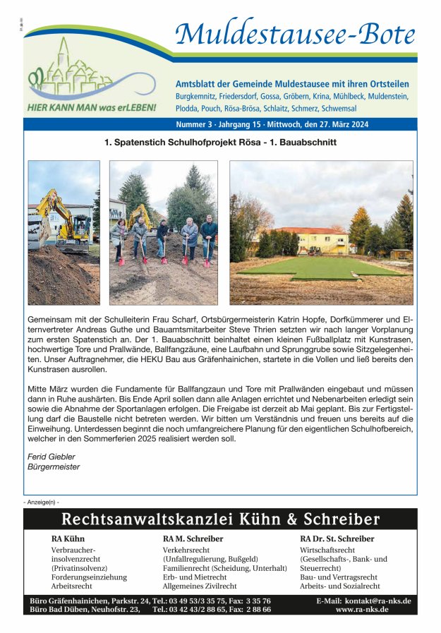 Muldestausee-Bote – Amtsblatt der Gemeinde Muldestausee mit ihren Ortsteilen Titelblatt 03/2024