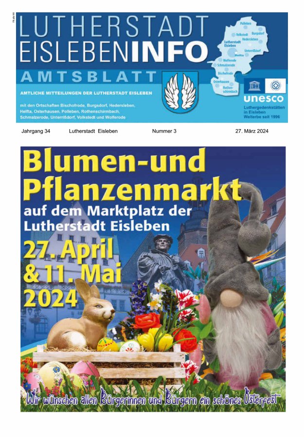 Amtsblatt Lutherstadt Eisleben – Amtliches Mitteilungsblatt der Lutherstadt Eisleben Titelblatt 03/2024