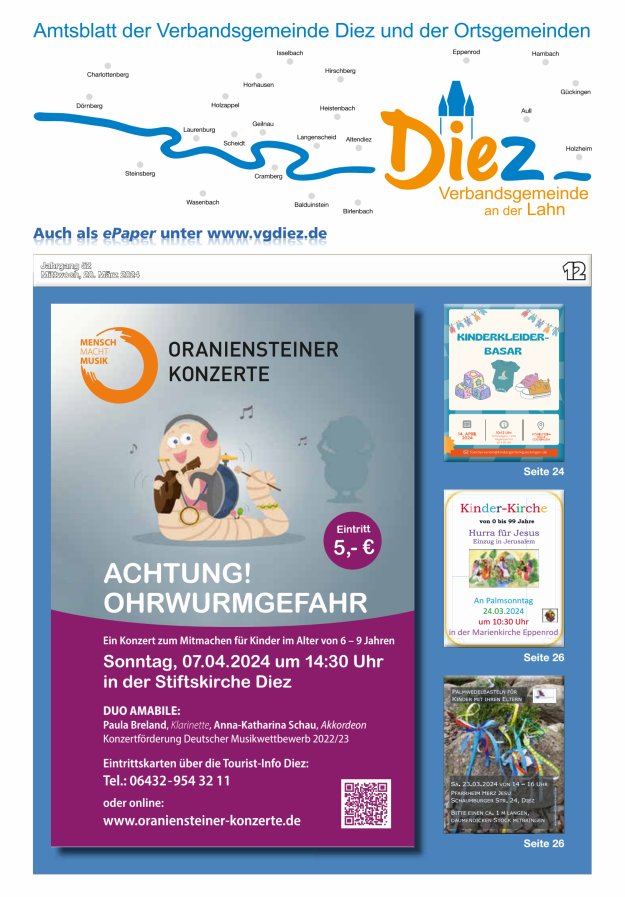 Mitteilungsblatt der Verbandsgemeinde Diez und der Ortsgemeinden Titelblatt 12/2024