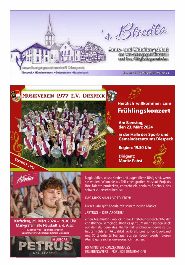 Amts- und Mitteilungsblatt VGem Diespeck Titelblatt 12/2024