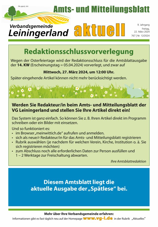 VG Leiningerland aktuell Titelblatt 12/2024