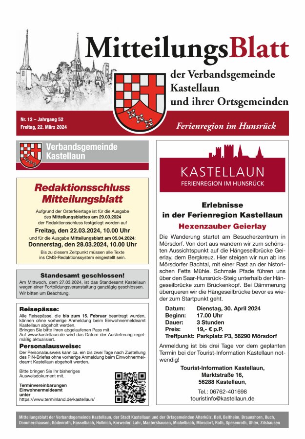 Mitteilungsblatt Kastellaun Titelblatt 12/2024