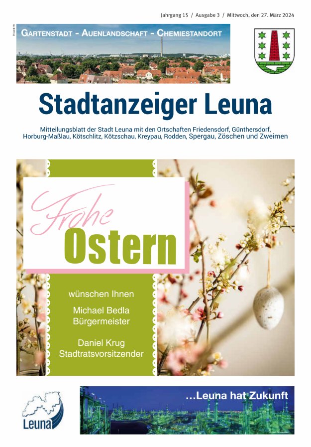 Stadtanzeiger – Mitteilungsblatt der Stadt Leuna mit den Ortschaften Titelblatt 03/2024