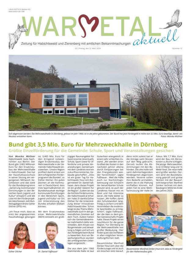 Warmetal aktuell (Habichtswald + Zierenberg) Titelblatt 12/2024