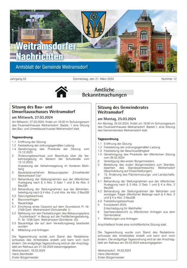 Weitramsdorfer Nachrichten Titelblatt 12/2024