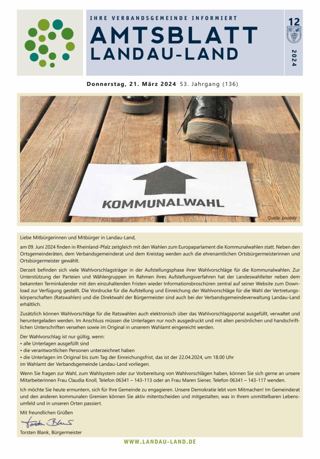 Amtsblatt VG Landau-Land Titelblatt 12/2024