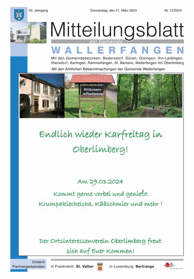 Mitteilungsblatt Gemeinde Wallerfangen Titelblatt 12/2024