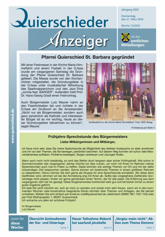 Quierschieder Anzeiger Titelblatt 12/2024