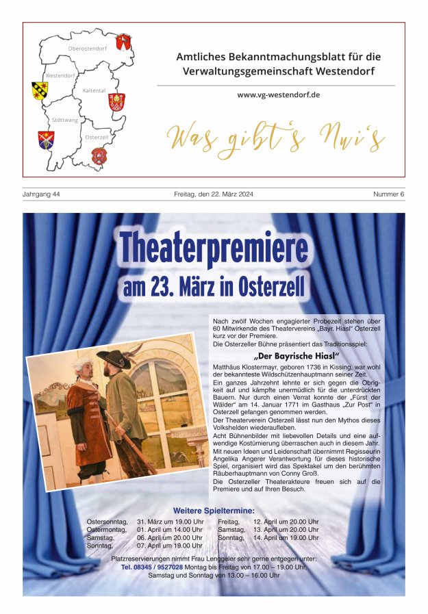 Was gibt's Nui's Amtliches Bekanntmachungsblatt für die VG Westendorf Titelblatt 06/2024