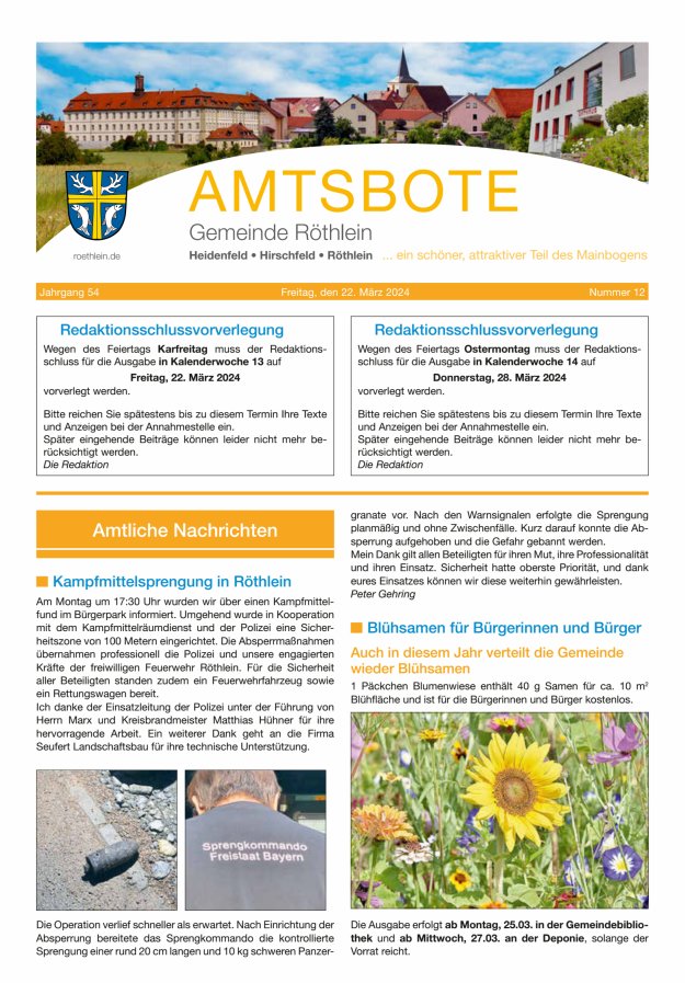 Amtsbote der Großgemeinde Röthlein Titelblatt 12/2024