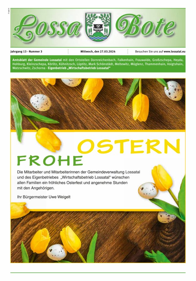 Amtsblatt Lossa Bote - Gemeinde Lossatal mit den Ortsteilen Titelblatt 03/2024