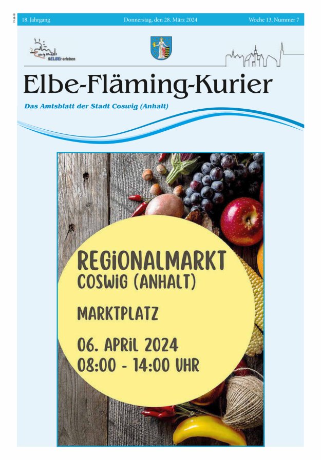 Elbe-Fläming-Kurier Das Amtsblatt der Stadt Coswig (Anhalt) Titelblatt 07/2024